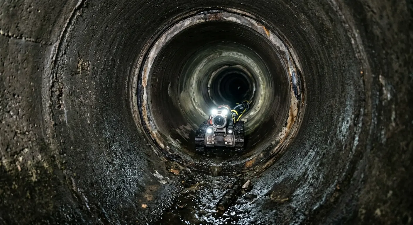 Robotic sewer camera inspecting pipe interior for Sewer Line Cleaning in Morgan City